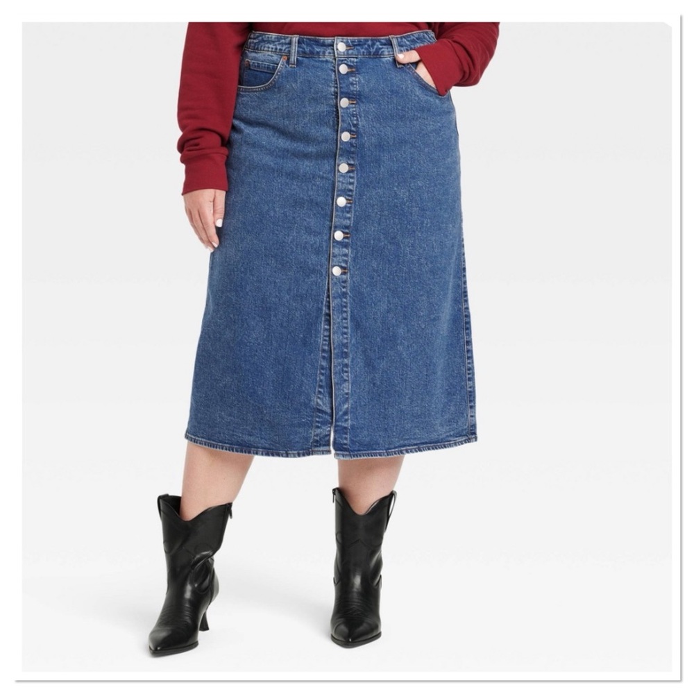 Women’s A-Line Denim Button-Front Midi Skirt Universal Thread